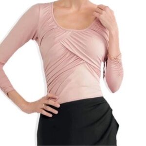 Ruby Ribbon Ruched Blush Long Sleeve Top